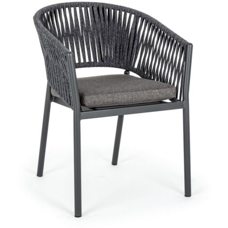 Poltrona "Florencia" con braccioli e cuscino, struttura in alluminio, intreccio con corde, 60 cm -Antracite / Confezione singola (1/5)