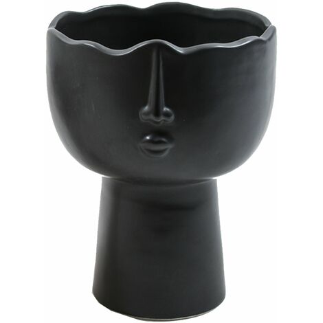 Statua decorativa testa porta vaso da interno ed esterno in ceramica h 19 cm -Nero (1/4)
