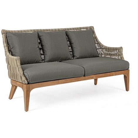 Divano "Keilani" a 2/3 posti, struttura in alluminio, gambe in teak, intreccio in fibra sintetica (1/5)