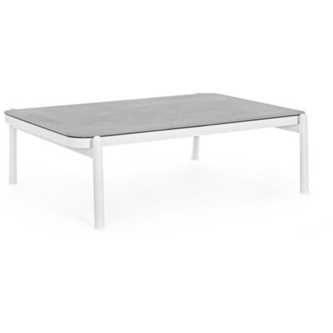 Tavolino "Florencia" con struttura in alluminio, piano in vetro con effetto pietra, per esterno -Bianco (1/5)