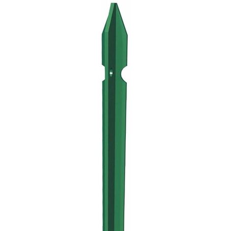 Paletto di recinzione in acciaio a "T" con fori per fissaggio rete metallica elettrosaldata -100 cm / Plastificato Verde