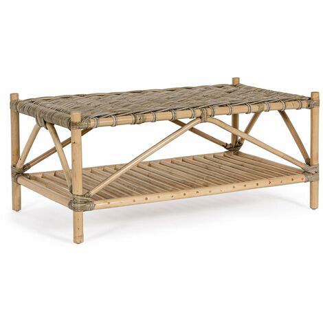 Tavolino "Tarifa" con due ripiani, struttura in rattan, intreccio in kubu da 96 x 56 cm (1/5)