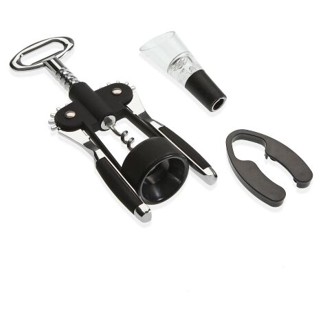 Set sommelier 3 pezzi Cavatappi, Tagliacapsule e Tappo versatore Nero (1/4)
