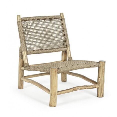 Poltrona "Lampok" con struttura in legno di teak, schienale con intreccio in fibra sintetica, per esterno (1/5)