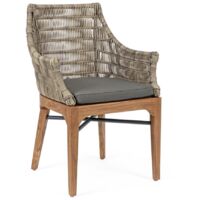 Sedia con cuscini "Keilani" con struttura schienale in alluminio, seduta e gambe in teak per esterno -Confezione singola