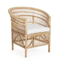 Poltrona "Josefina" per interno, in Rattan naturale con cuscino h 86 cm