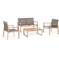 Salotto con poltrone e tavolino "Kallen" struttura in alluminio per veranda e giardino -Naturale