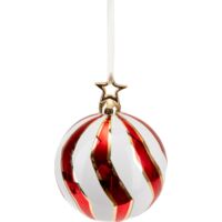Pallina in vetro colore rosso e bianco con stella per albero di Natale -Ø 10 cm