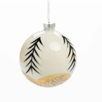 Pallina "Tropical" in vetro colore bianco con foglie per albero di Natale -Ø 15 cm set da 1 pezzo