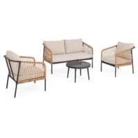 Salotto con poltrone e tavolino "Felipe" struttura in alluminio per veranda e giardino -Naturale