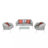 Salottino con cuscini "Bangkok" struttura in alluminio e rivestimento in corda PVC, da giardino e veranda -Taupe / 3 posti