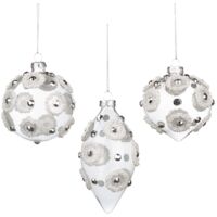Pallina in vetro trasparente con decorazioni argento per albero di Natale da Ø 8 cm, set da 3 pezzi