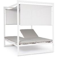 Lettino daybed "Konnor" baldacchino prendisole ad isola per giardino e piscina, reclinabile con tende -Rustin