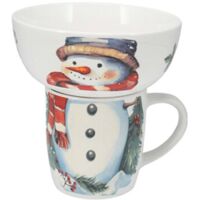 Ciotola + Tazza di Natale in porcellana per decorazioni natalizie set colazione -Babbo Natale