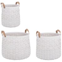 Set 3 ceste tonde Lisette Bianco con manici e in legno di abete in varie misure -Marrone