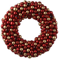 Ghirlanda tonda natalizia con sfere oro e rosse, decorazione per dietro porta -33 cm
