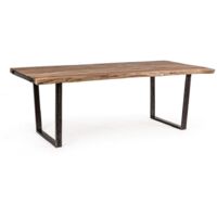 Tavolo Elmer rettangolare, con gambe in acciaio, piano in legno di acacia, stile moderno -220 x 100 cm