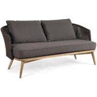 Divano "Ninfa" a 2/3 posti, struttura in alluminio, gambe in teak, intreccio in corda -Dark