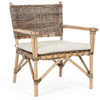 Poltrona "Tarifa" con cuscini, struttura in rattan, intreccio in kubu, per esterno