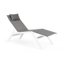 Lettino chaise longue "Krion" con poggiatesta, struttura in alluminio verniciato per esterno -Bianco