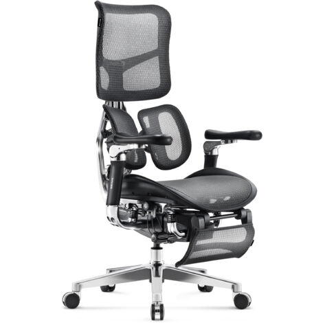 Diablo Brave V-Kinetic Bürostuhl Ergonomisch Schreibtischstuhl Chefsessel mit Fußstütze 5D Armlehnen Netzstoff Lendenwirbelstütze Verstellbarer Sitz Belastbar bis 120 kg (Schwarz) (1/5)