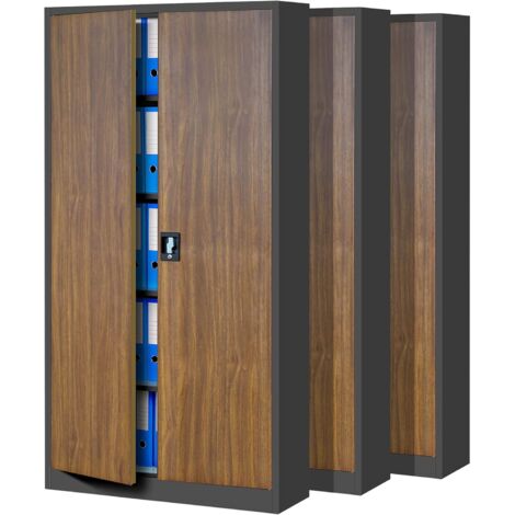 3er Set Aktenschrank C001H Büroschrank Metallschrank Stahlschrank Werkzeugschrank Stahlblech Pulverbeschichtet Flügeltürschrank Abschließbar 195 cm x 90 cm x 40 cm (anthrazit/holzoptik)