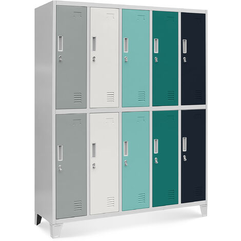 Jan Nowak Umkleideschrank 5B2A Spind Spint Schließfachschrank Metallschrank mit 10 Fächern Etikettenhalter Lüftungsschlitze Metall Pulverbeschichtet 172 cm x 136 cm x 45 cm (H x B x T) (mehrfarbig)