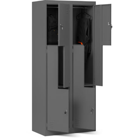 Jan Nowak Umkleideschrank Z02 Spind mit 4 Abteilen Kleiderspind Metallschrank Flügeltür Lüftungsschlitzen Pulverbeschichtung 185 cm x 80 cm x 45 cm (Anthrazit)