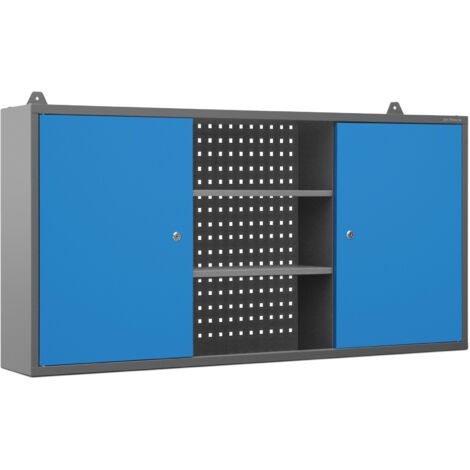 Jan Nowak Hängeschrank Werkzeugschrank Werkstattschrank Metallschrank Lochwand 2 verstellbare Fachböden 2 Fächer 120 cm x 60 cm x 20 cm (Anthrazit-Blau)