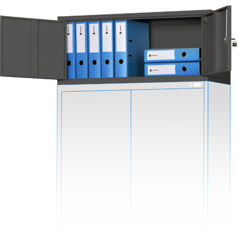 Aktenschrankaufsatz C01L Aufsatz für Aktenschrank Büroschrank Metall Pulverbeschichtung Flügeltüren 38 x 90 x 40 cm Anthrazit (1/5)