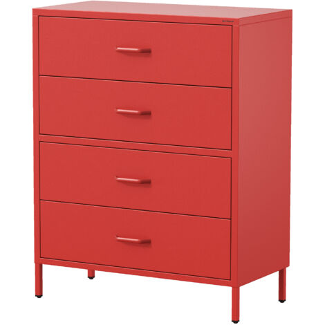 Jan Nowak Kommode mit 4 Schubladen Carla Kommodenschrank Schubladenkommode kleiner Schrank Ideal für Kinderzimmer, Wohnzimmer, Schlafzimmer, aus Metall, Industriestill, 80 x 101,5 x 40 cm, Rot (1/5)