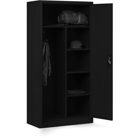 Jan Nowak Metallschrank C34 Aktenschrank Aufbewahrungsschrank Umkleideschrank Spind Kleiderstange Pulverbeschichtung Metall Abschließbar 185 cm x 90 cm x 45 cm, Farbe: Schwarz