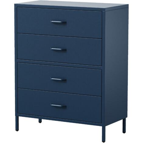 Jan Nowak Kommode mit 4 Schubladen Carla Kommodenschrank Schubladenkommode kleiner Schrank Ideal für Kinderzimmer, Wohnzimmer, Schlafzimmer, aus Metall, Industriestill, 80 x 101,5 x 40 cm, Dunkelblau (1/5)