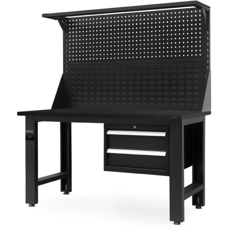 Jan Nowak Werkbank mit Lochwand Werktisch Arbeitsplatte mit 2 Schubladen Metall, 150 cm x 170 cm x 75 cm, Farbe: Anthrazit-Rot (1/5)