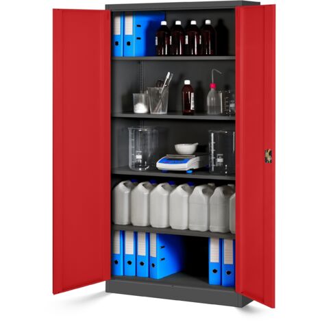 Jan Nowak Aktenschrank C001H Büroschrank Metallschrank Stahlschrank Werkzeugschrank Stahlblech Pulverbeschichtet Flügeltürschrank Abschließbar 195 cm x 90 cm x 40 cm - anthrazit/rot
