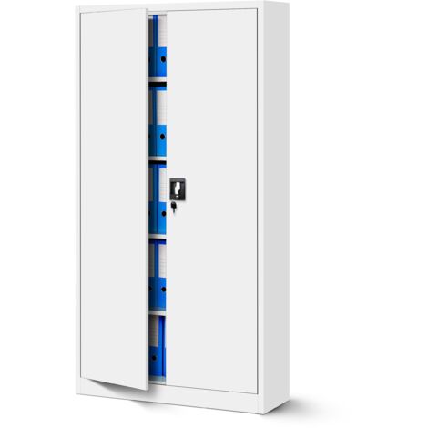 Jan Nowak Büroschrank C001 Aktenschrank Lagerschrank Mehrzweckschrank Metallschrank 4 Fachböden Pulverbeschichtung Stahlblech 185 cm x 90 cm x 40 cm - weiß