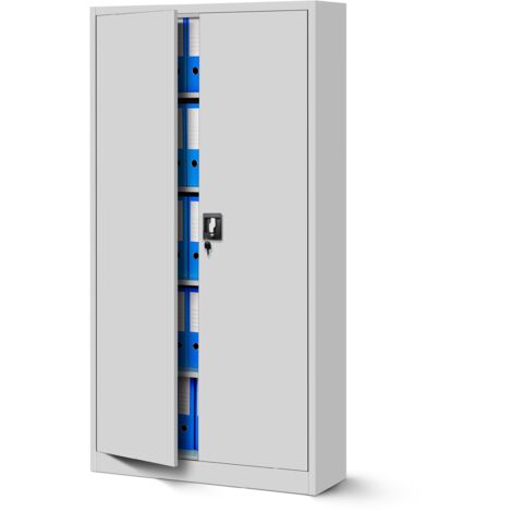 Jan Nowak Büroschrank C001 Aktenschrank Lagerschrank Mehrzweckschrank Metallschrank 4 Fachböden Pulverbeschichtung Stahlblech 185 cm x 90 cm x 40 cm - grau