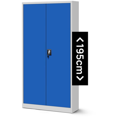 Jan Nowak Aktenschrank C001H Büroschrank Metallschrank Stahlschrank Werkzeugschrank Stahlblech Pulverbeschichtet Flügeltürschrank Abschließbar 195 cm x 90 cm x 40 cm - grau/blau