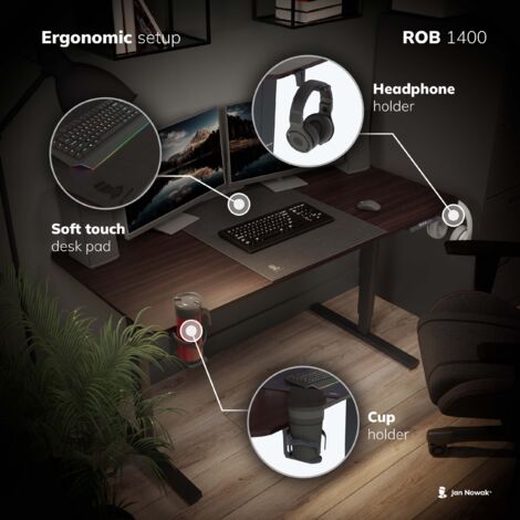 Jan Nowak Computertisch elektrisch höhenverstellbar Schreibtisch Bürotisch ergonomisch mit Touchscreen Memoryfunktion Kopfhörerhaken Getränkehalter 140 x 60 cm - ROB