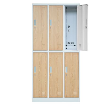 Jan Nowak Spint 3B2A Schließfachschrank Fächerschrank Wertfachschrank Umkleideschrank 6 Fächer Stahlblech Pulverbeschichtet 185cm x 90cm x 45cm weiß/holzoptik