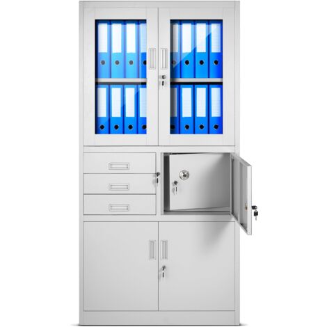Jan Nowak C018S Aktenschrank Büroschrank Metallschrank Tresor Safe Geheimfach Flügeltüren Schubladen Pulverbeschichtung Stahlblech 185 cm x 90 cm x 40 cm grau