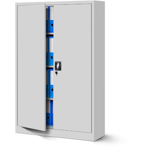 Aktenschrank C001K Metallschrank Büroschrank Werkzeugschrank 3 Fachböden Stahlblech Flügeltüren Pulverbeschichtung 140 cm x 90 cm x 40 cm Grau