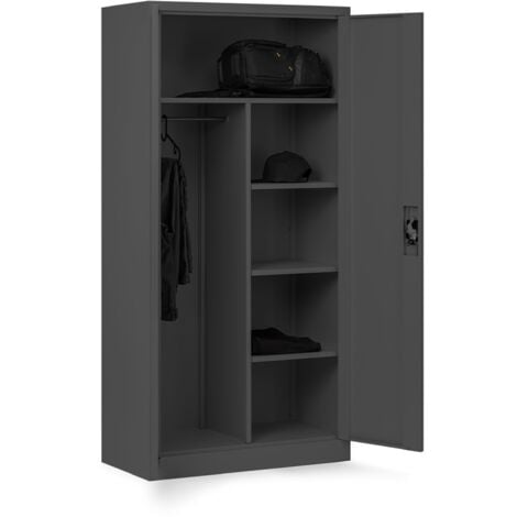 Metallschrank C34 Aktenschrank Werkzeugkschrank Umkleideschrank Spind Flügeltüren Kleiderstange Pulverbeschichtung Metall Abschließbar 185 cm x 90 cm x 45 cm (H x B x T) Anthrazit