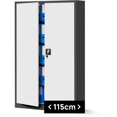 Büroschrank C001II Aktenschrank Metallschrank Flügeltüren Stahlblech Pulverbeschichtung 185 cm x 115 cm x 40 cm (anthrazit/weiß)