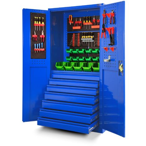 Jan Nowak Werkzeugschrank TC007 Werkstattschrank Garagenschrank Universalschrank Lagerschrank Pulverbeschichtet Flügeltüren Stahlblech 185 cm x 92 cm x 50 cm (blau)