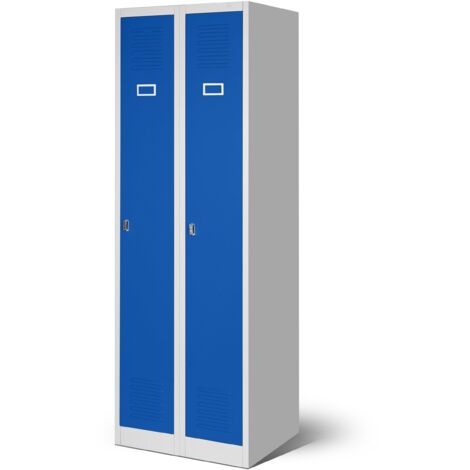 Jan Nowak Kleiderspind Stahlspind Garderobenschrank Spind Pulverbeschichtung Flügeltüren, Lüftungsschlitzen, 2 Abteile Trennwand 180 cm x 60 cm x 50 cm (H x B x T) (grau/blau)
