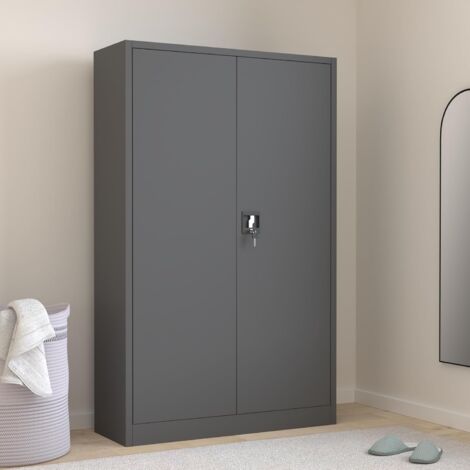 Büroschrank C001II Aktenschrank XXL Metallschrank Flügeltüren Stahlblech Pulverbeschichtung 185 cm x 115 cm x 40 cm (anthrazit/anthrazit)