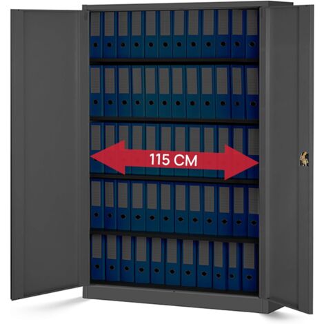 Büroschrank C001II Aktenschrank XXL Metallschrank Flügeltüren Stahlblech Pulverbeschichtung 185 cm x 115 cm x 40 cm (anthrazit/anthrazit)