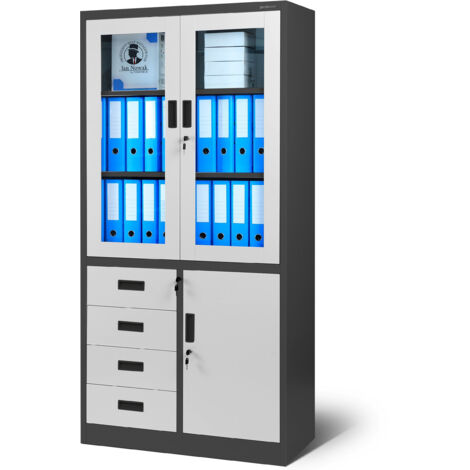 Aktenschrank C042 Büroschrank Metallschrank Flügeltüren Schubladen Pulverbeschichtung Stahlblech 185 cm x 90 cm x 40 cm (H x B x T) (anthrazit/weiß) (1/4)