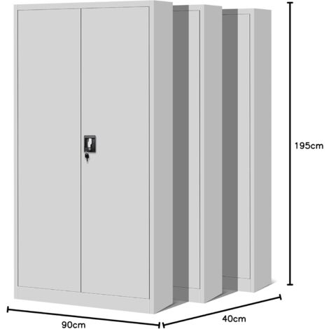 3er Set Aktenschrank C001H Büroschrank Metallschrank Stahlschrank Werkzeugschrank Stahlblech Pulverbeschichtet Flügeltürschrank Abschließbar 195 cm x 90 cm x 40 cm (grau/grau)